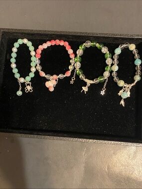 Beaded Charm Bracelet - Pink, Green, Aqua, Clear